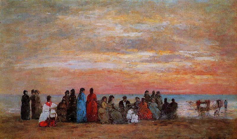 Figures on the Beach at Trouville by Eugene Boudin — Oil Painting Reproduction