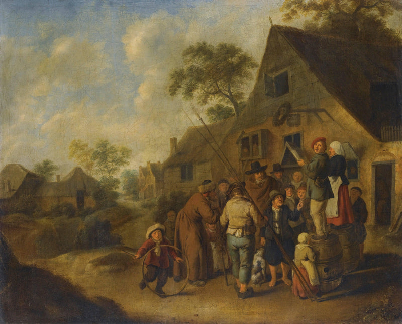 Figures Proclaiming the News on Barrels Outside An Inn by Jan Miense Molenaer — Oil Painting Reproduction