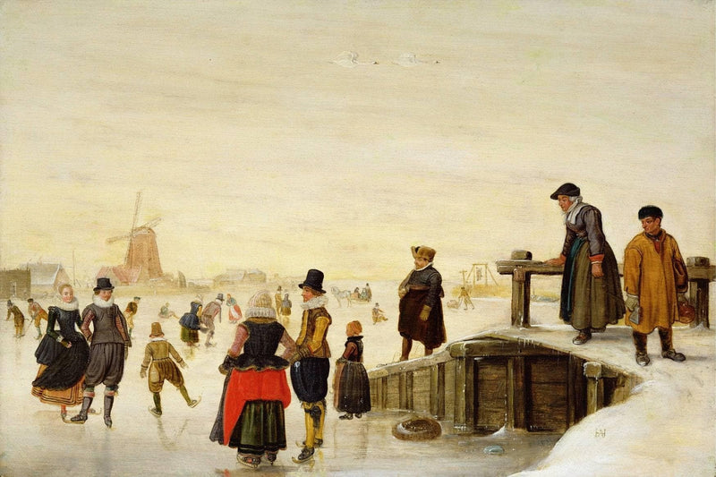 Figures Skating in a Dutch Landscape by Hendrick Avercamp — Oil Painting Reproduction
