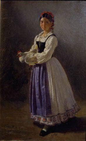 Figure of a woman with a hen in her hands by Filippo Palizzi — Oil Painting Reproduction