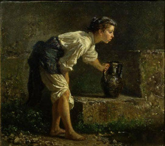 Young girl at the spring by Filippo Palizzi — Oil Painting Reproduction