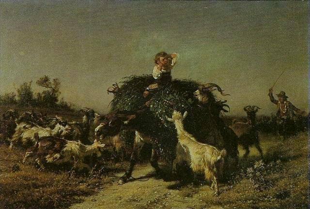 Hay cart attacked by goats by Filippo Palizzi — Oil Painting Reproduction