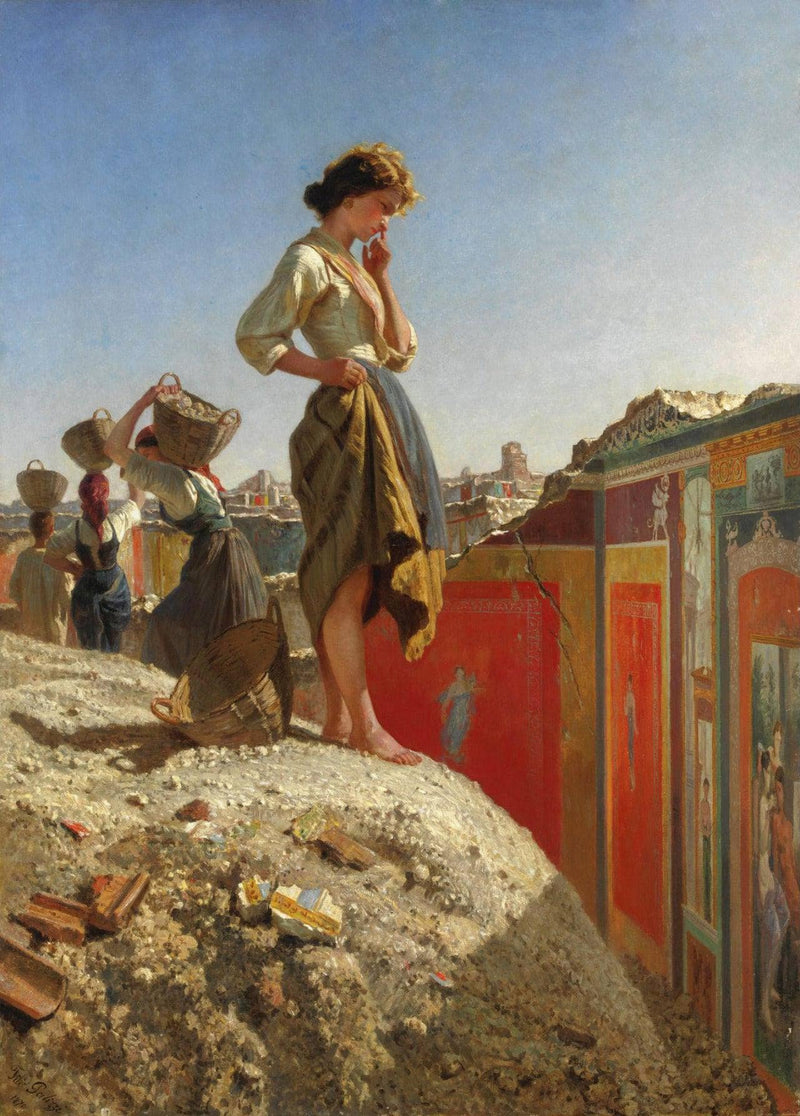 The excavations of Pompeii (Red wall version) by Filippo Palizzi — Oil Painting Reproduction