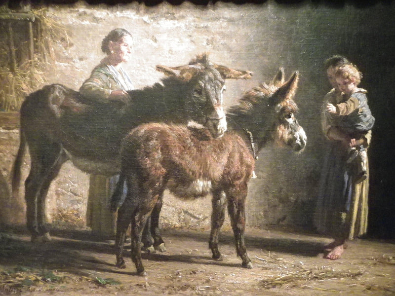 Stable with two donkeys and three figures by Filippo Palizzi — Oil Painting Reproduction