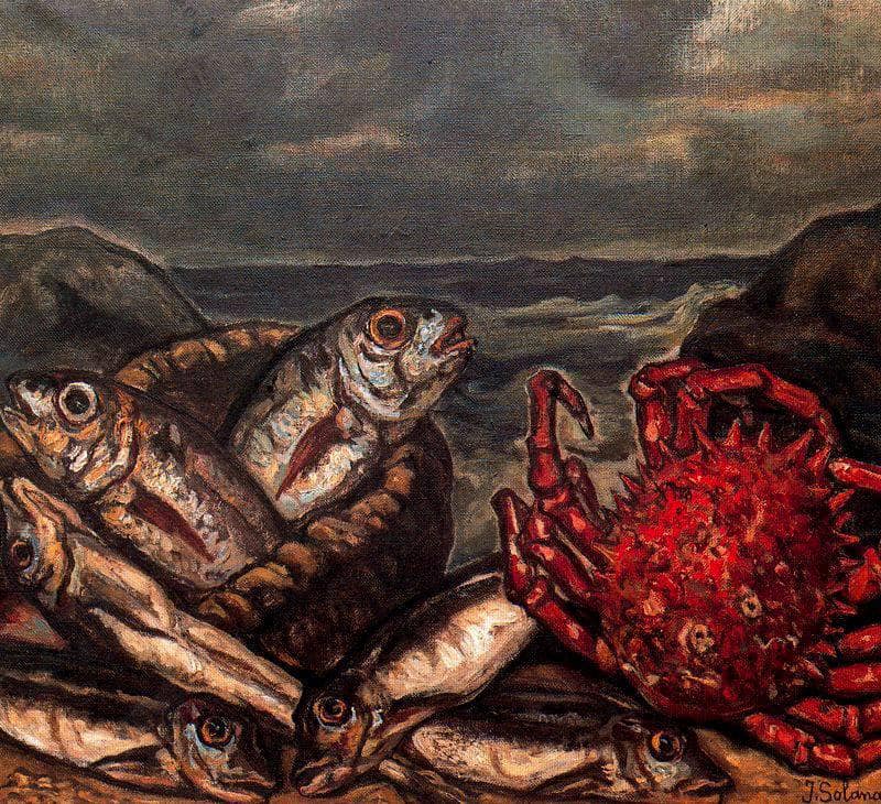 Fish and Crab by Jose Gutierrez Solana — Oil Painting Reproduction