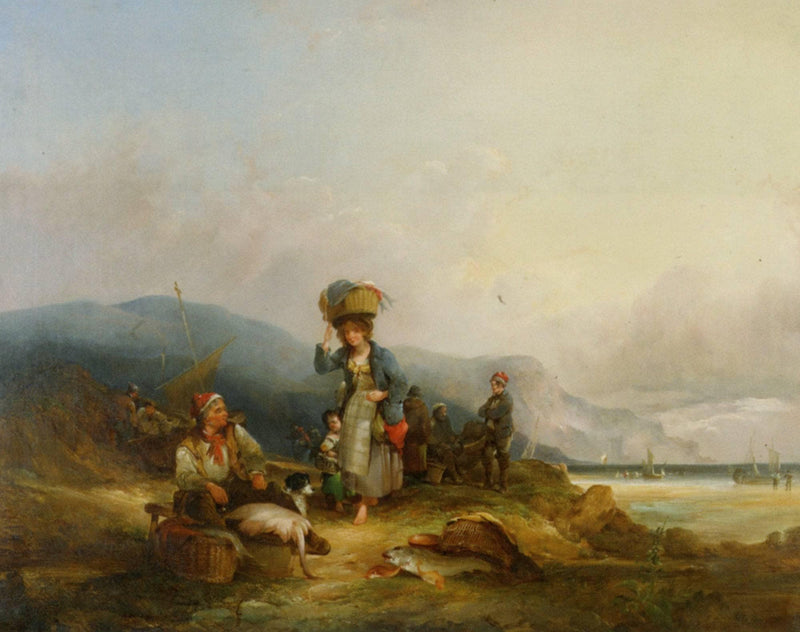 Fisherfolk and Their Catch by the Sea by William Shayer — Oil Painting Reproduction