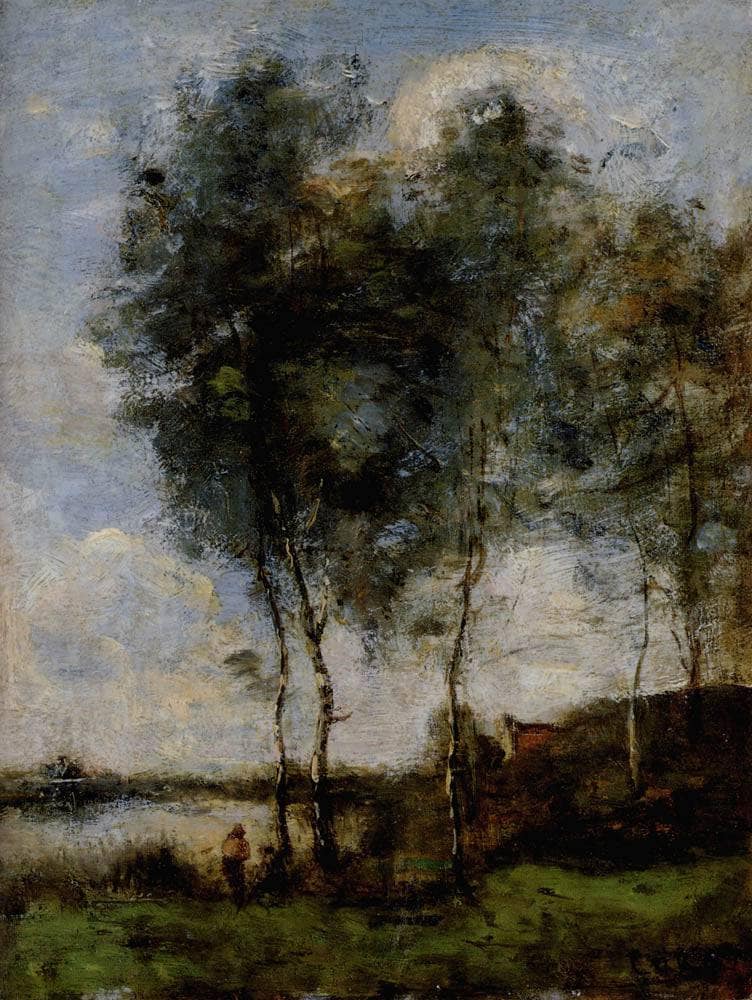 Fisherman at the River Bank by Camille Corot — Oil Painting Reproduction