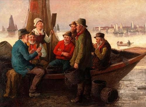 Fisherman in the harbor by Carl Bloch — Oil Painting Reproduction
