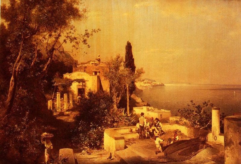 Fishermen on the Terrace by Franz Richard Unterberger — Oil Painting Reproduction
