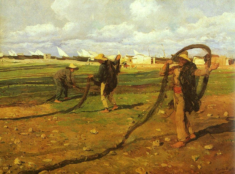 Fishermen pull in the nets by Joaquín Sorolla — Oil Painting Reproduction