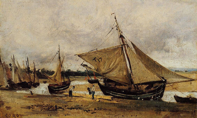 Fishing Boars Beached in the Chanel by Camille Corot — Oil Painting Reproduction