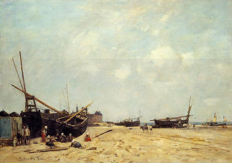 Fishing Boats Aground and at Sea by Eugene Boudin — Oil Painting Reproduction