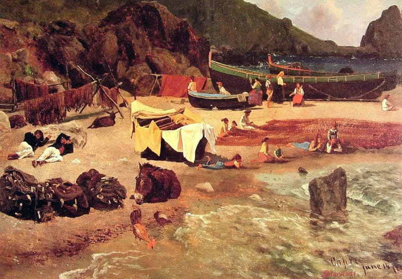 Fishing Boats at Capri by Albert Bierstadt — Oil Painting Reproduction