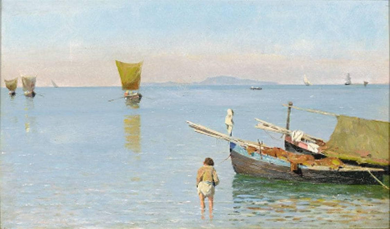 Fishing boats in the gulf of Naples by Harald Jerichau — Oil Painting Reproduction