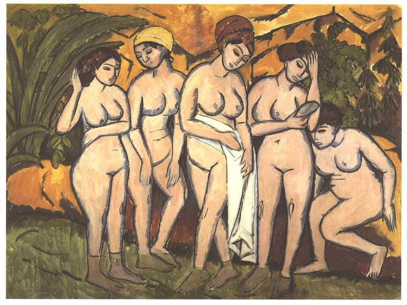 Five Bathing Women at a Lake by Ernst Ludwig Kirchner — Oil Painting Reproduction