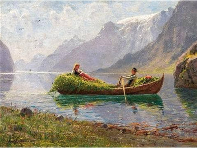 Fjord Landscape with Rowing-Boat, Harvest in living room