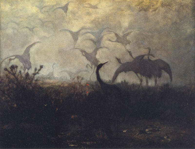 Flight of Cranes by Józef CheÅmoÅski — Oil Painting Reproduction