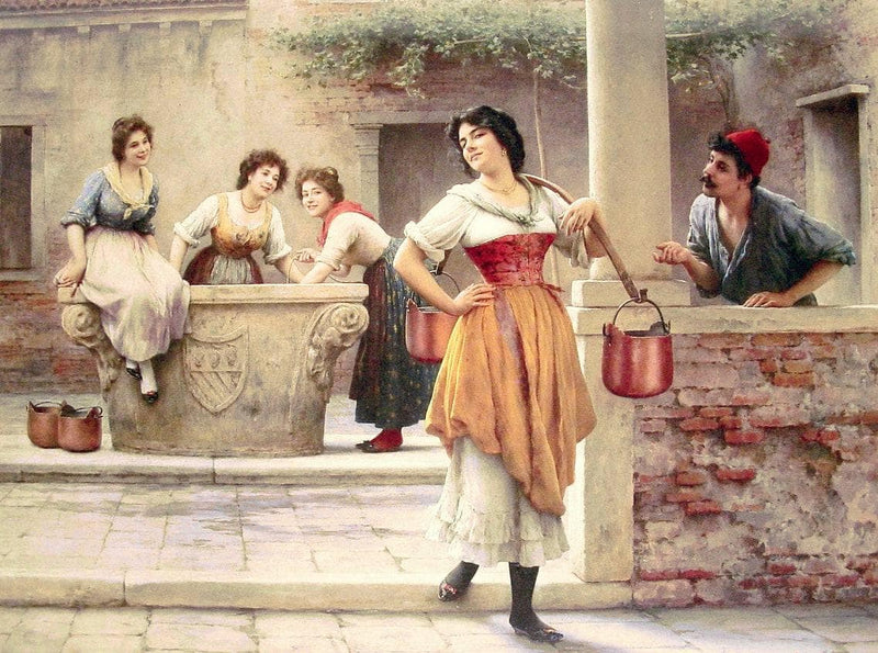 Flirtation at the Well by Eugene de Blaas — Oil Painting Reproduction