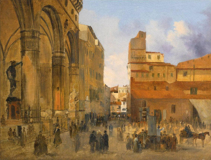 Florence, a View of the Piazza Della Signoria with the Loggia Dei Lanzi at Left by Ippolito Caffi — Oil Painting Reproduction