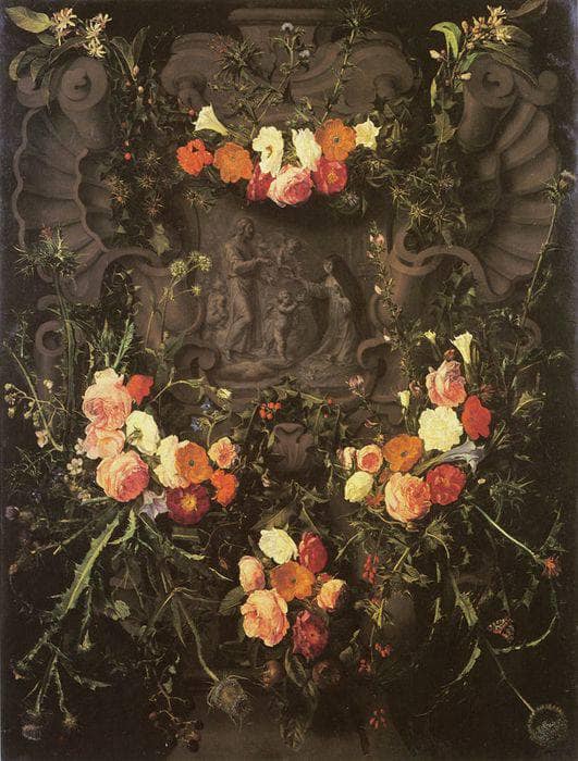 Flower garland with Saint Catherine by Daniel Seghers — Oil Painting Reproduction