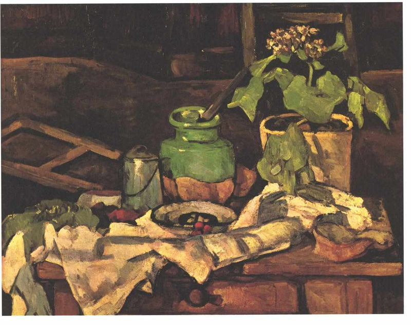 Flower pot at a table by Paul Cezanne — Oil Painting Reproduction