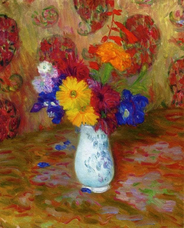 Flowers Against a Palm Leaf Pettern by William James Glackens — Oil Painting Reproduction