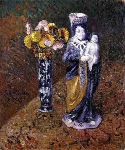 Flowers and a Statuette in dining room