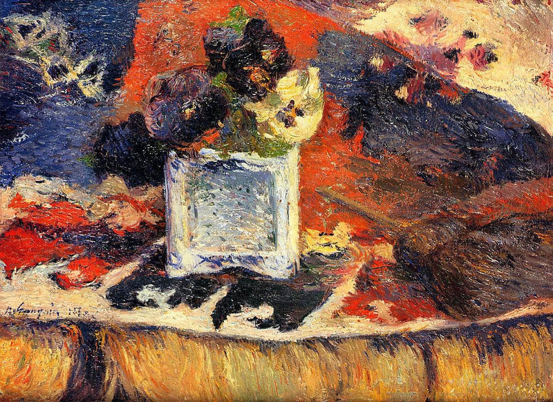 Flowers and carpet (Pansies) by Paul Gauguin — Oil Painting Reproduction