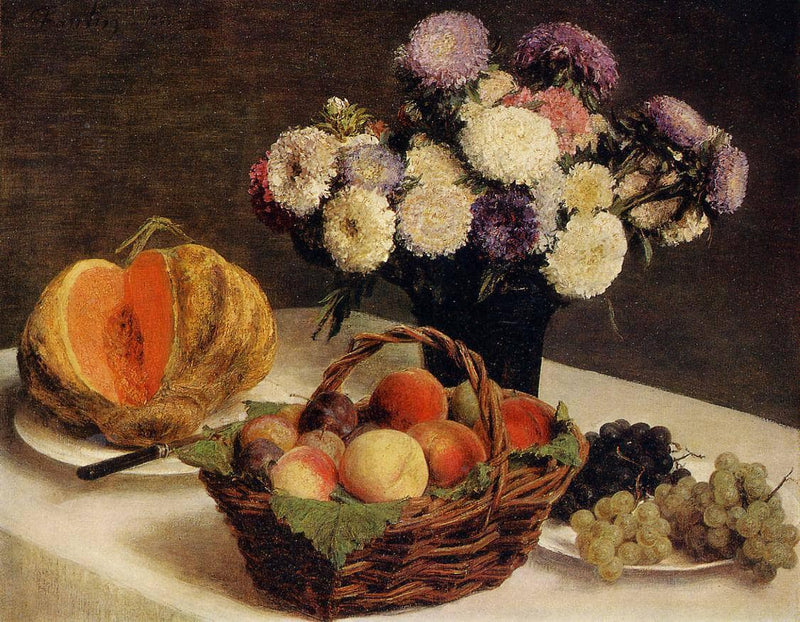 Flowers and Fruit, a Melon by Henri Fantin-Latour — Oil Painting Reproduction