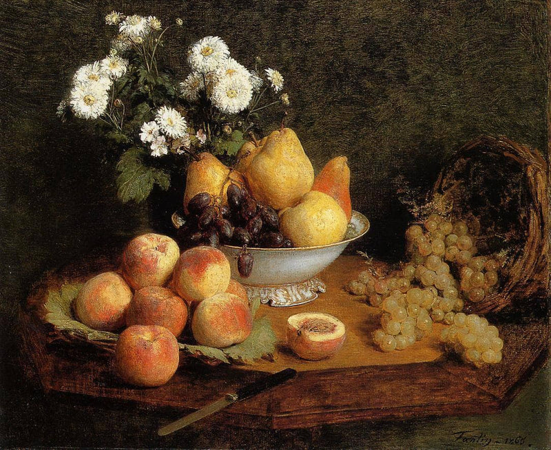 Flowers and Fruit on a Table by Henri Fantin-Latour — Oil Painting Reproduction