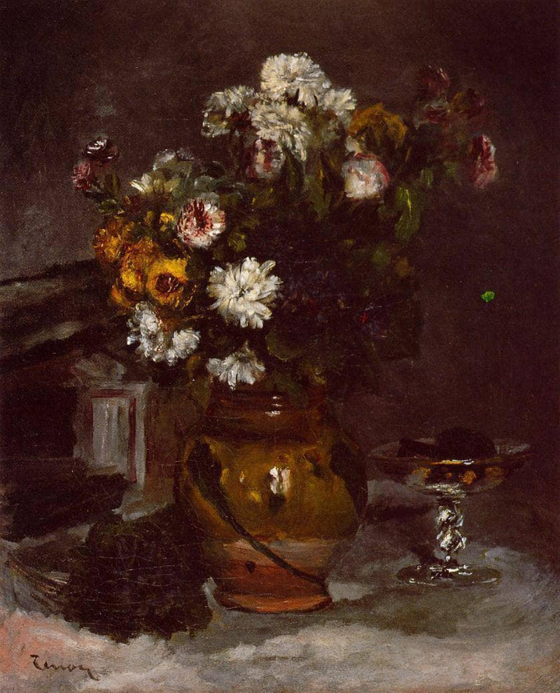 Flowers in a Vase and a Glass of Champagne by Pierre-Auguste Renoir — Oil Painting Reproduction