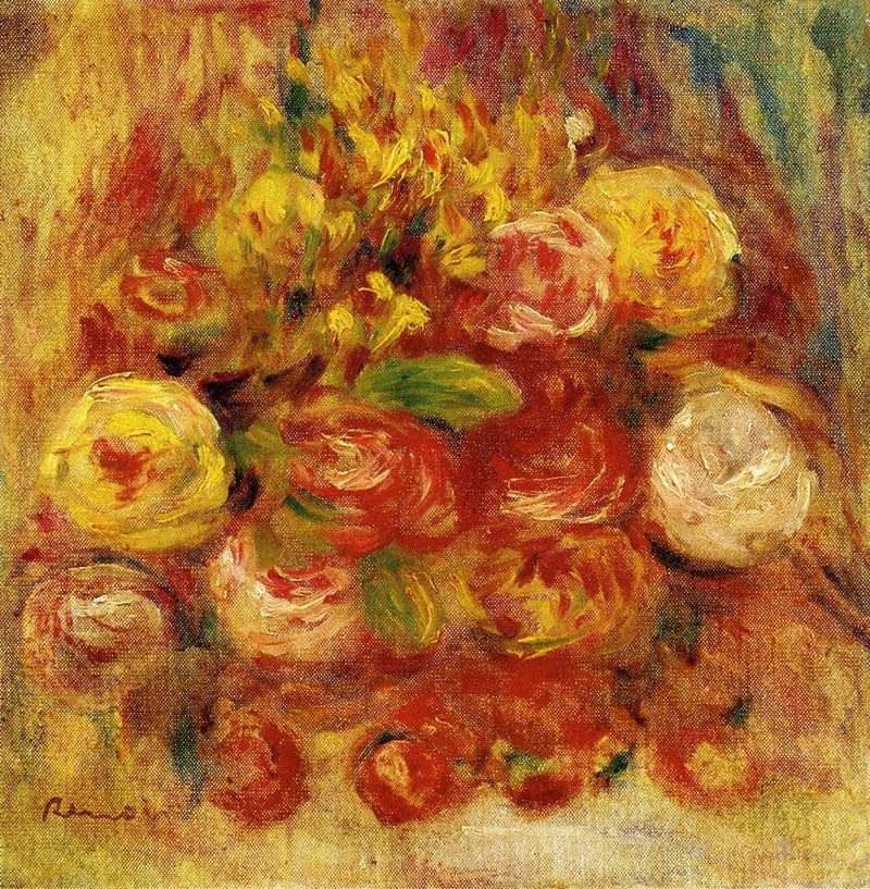 Flowers in a Vase with Blue Decoration by Pierre-Auguste Renoir — Oil Painting Reproduction