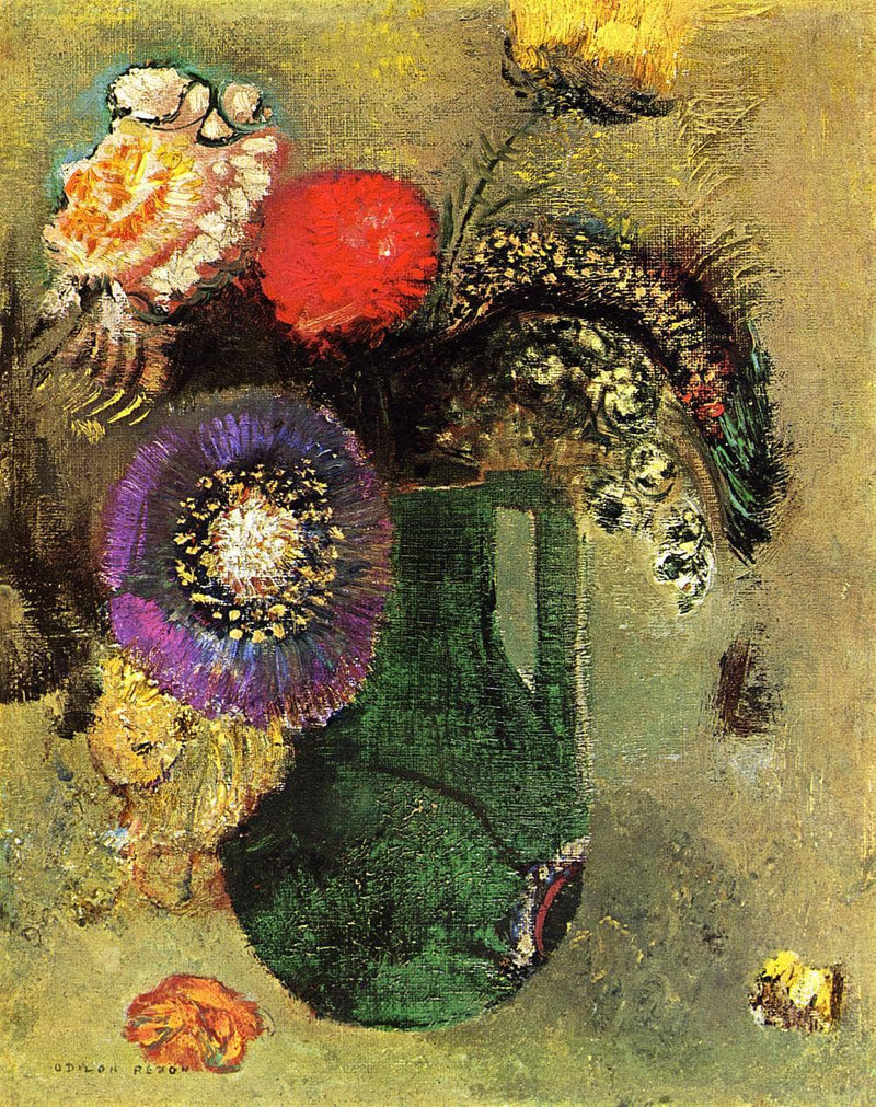 Flowers in Green Vase with Handles by Odilon Redon — Oil Painting Reproduction