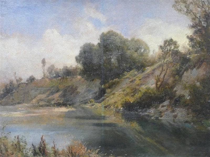 Flusslandschaft mit bewaldetem Ufer by Julius Lange — Oil Painting Reproduction