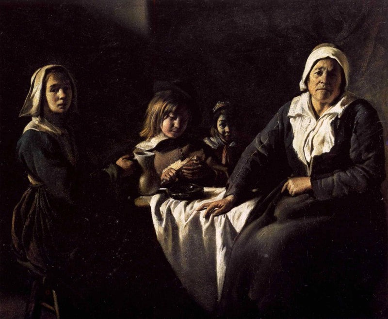 Four Figures at Table by Le Nain brothers — Oil Painting Reproduction