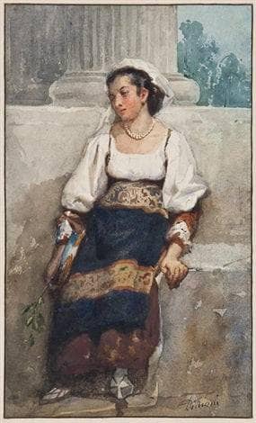 Portrait of a girl in Ciociaria costume by Francesco Didioni — Oil Painting Reproduction