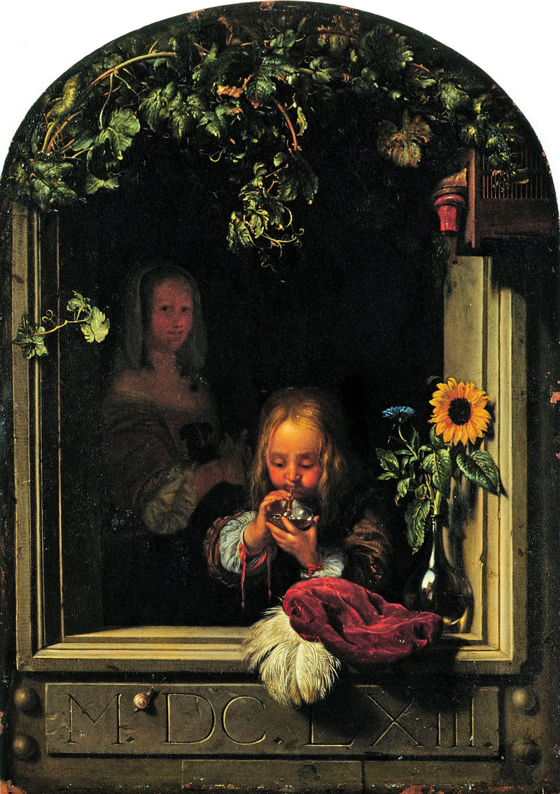 Boy Blowing Bubbles by Frans van Mieris the Elder — Oil Painting Reproduction