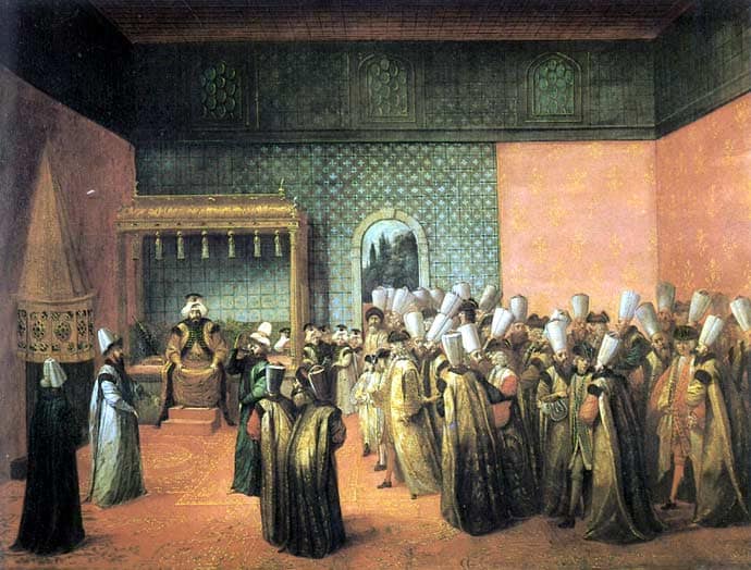 French Ambassador le Vicomte De Andrezel received by Sultan Ahmed III on October 10, 1724, audience with the Sultan by Jean Baptiste Vanmour — Oil Painting Reproduction