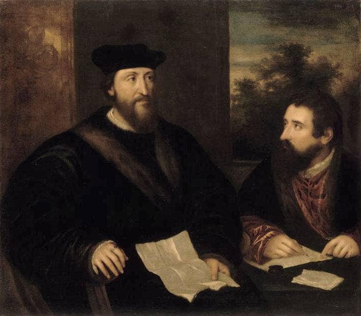 French Cardinal Georges d`Armagnac and his secretary G. Philandrier by Titian — Oil Painting Reproduction