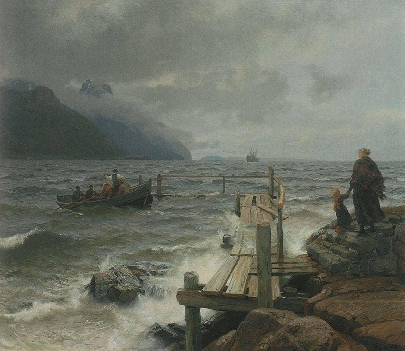 Fresh Breeze of the Norwegian Coast by Hans Gude — Oil Painting Reproduction