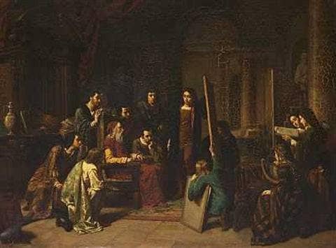 From an artist studio, the old master judges the students' work by Jules Trayer — Oil Painting Reproduction