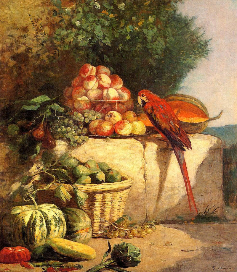Fruit and Vegetables with a Parrot by Eugene Boudin — Oil Painting Reproduction