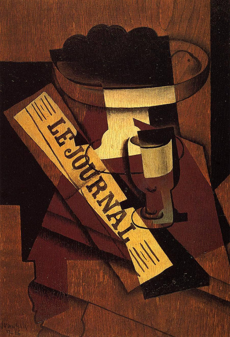 Fruit Dish, Glass and Newspaper by Juan Gris — Oil Painting Reproduction