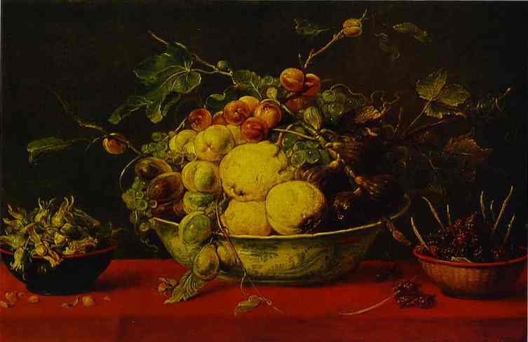 Fruits in a Bowl on a Red Tablecloth by Frans Snyders — Oil Painting Reproduction