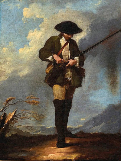 Full length portrait of a hunter in bedroom