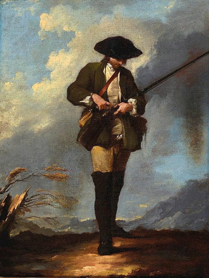 Full length portrait of a hunter by Jean Barbault — Oil Painting Reproduction