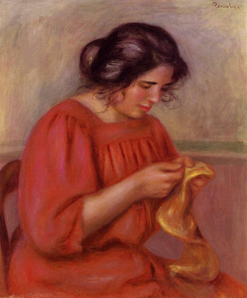Gabrielle Mending by Pierre-Auguste Renoir — Oil Painting Reproduction