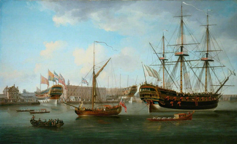 Deptford Dockyard: 'Les Trois Amis' by John Cleveley the Elder — Oil Painting Reproduction
