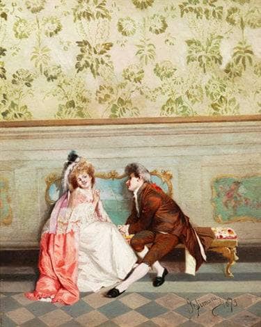 Gallant scene by Gustavo Simoni — Oil Painting Reproduction