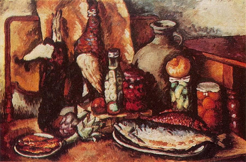 Game, fish, pickles (Still Life with pheasant) by Ilya Mashkov — Oil Painting Reproduction